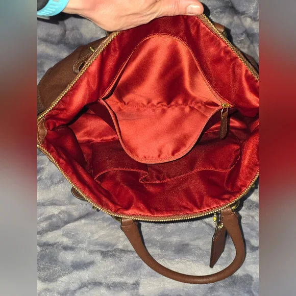 MADISON DIAGONAL PLEATED‎ MIXED EXOTIC LINDSEY SATCHEL (COACH F21318)BRASS/TOBAC